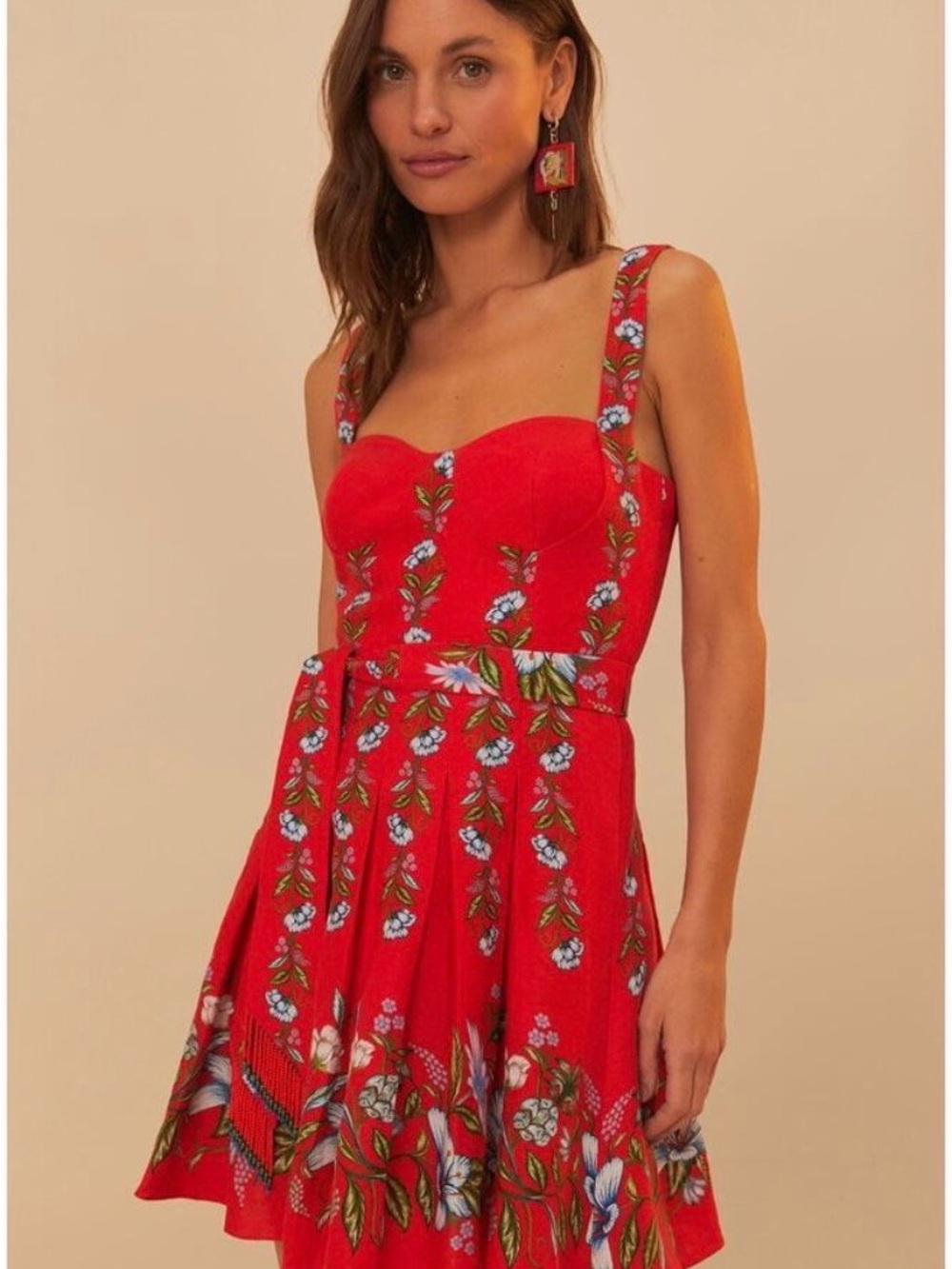 Farm Rio NWT sweet bloom bouquet red sleeveless mini dress